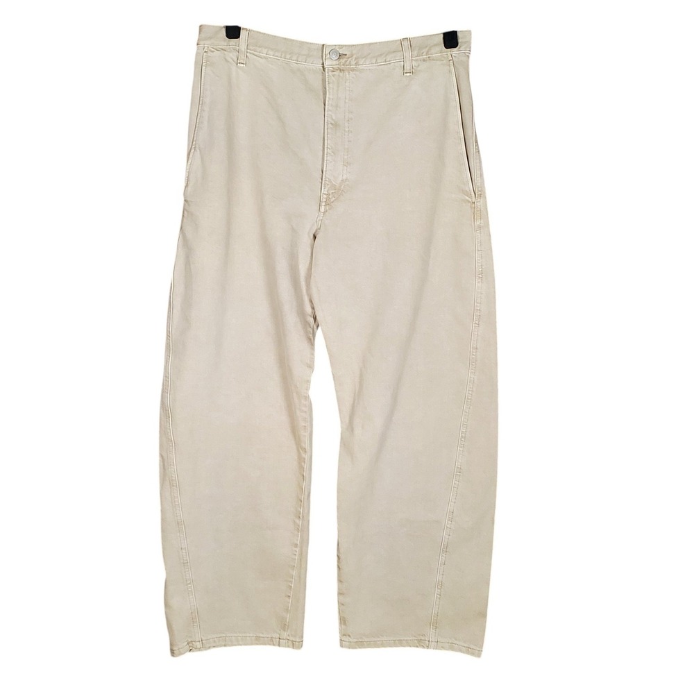 COS Denim Barrel Leg Pants NWT Organic Cotton Curved Balloon Trousers Beige 14